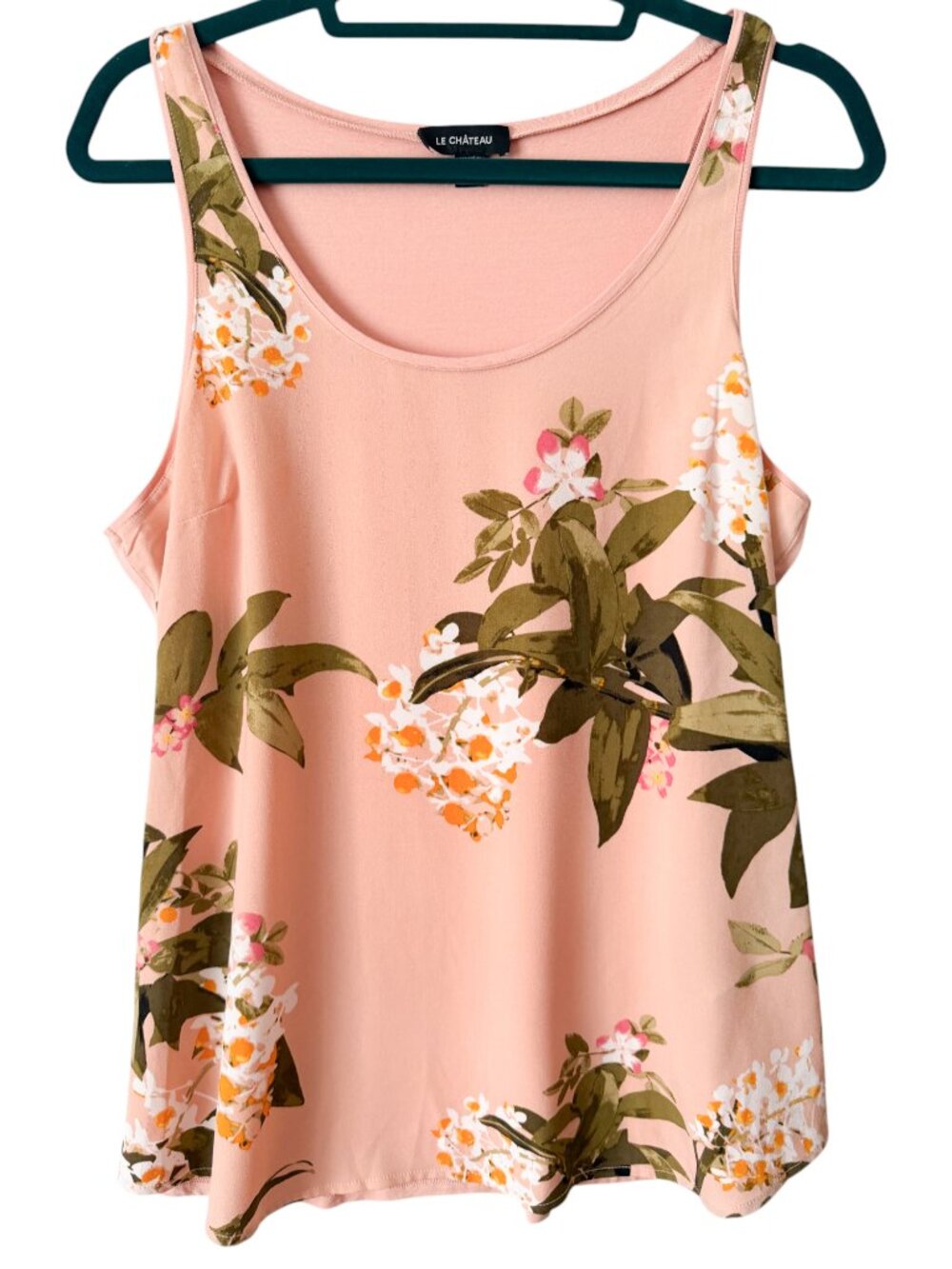 Le Chateau NWOT Women's Peach Floral Print Sleeveless Blouse Size Large